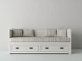 Schlafsofa Holzrahmen mit 2 Schubladen 210x90x82 cm Weiß Beige für Schlafzimmer Landhaus Design