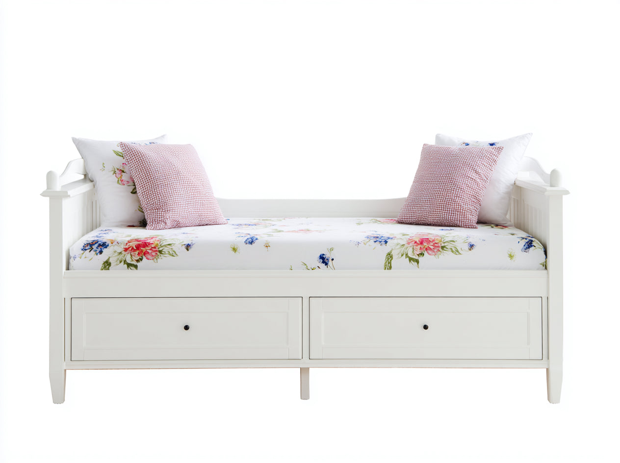 Schlafsofa aus Holz mit 2 Schubladen 205x98x90 cm - Weiß - Tagesbett im Landhausstil