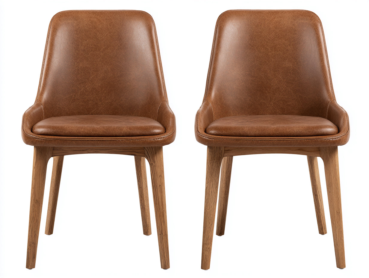 Esszimmerstühle 2er Set Kunstleder Holzgestell 45x52x82 cm Braun Naturholz Modern Design
