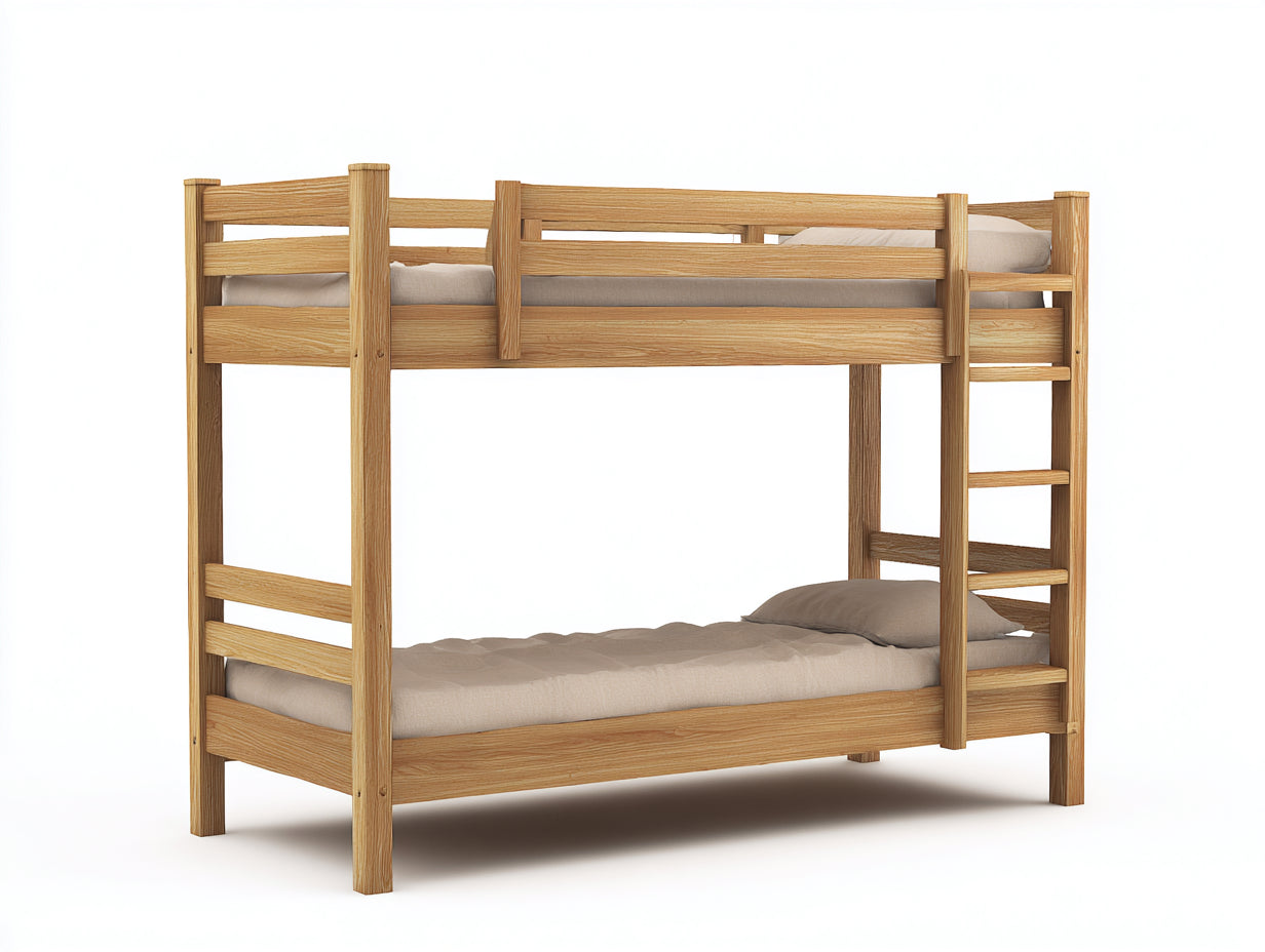 Etagenbetten Massivholz 205x97x160 cm - Naturholz - mit Leiter und Schutzgeländer