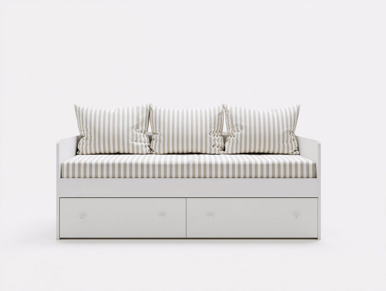 Schlafsofa Holzrahmen mit 2 Schubladen 205x92x82 cm Weiß Beige für Schlafzimmer Modernes Design