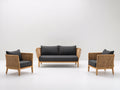 Gartensofa Set Rattanoptik 3 teilig 210x78x76 cm - Natur und Dunkelgrau - mit 2 Sesseln