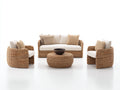 4-teiliges Gartensofa-Set aus Polyrattan 170x80x76 cm - Naturfarben-Cremeweiß - mit rundem Gartentisch