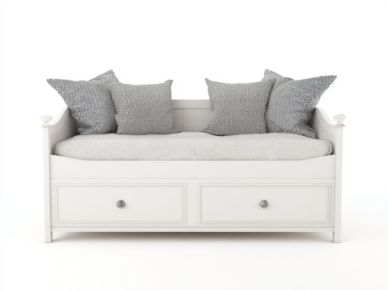 Schlafsofa Holz 212x97x84 cm - Weiß - mit 2 Schubladen und geschwungenen Seitenteilen