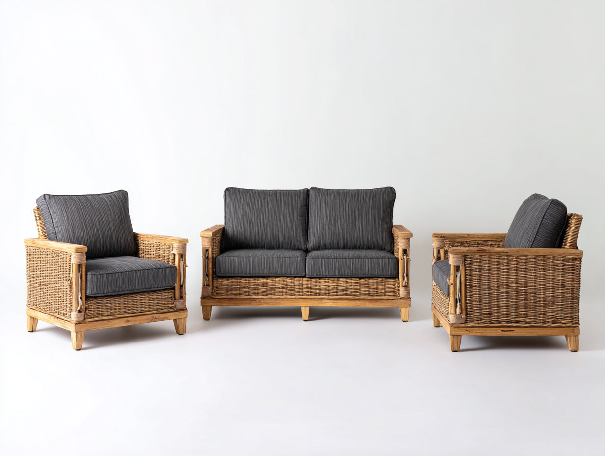 Gartensofa Rattan Natur Grau 160x75x78 cm - Für Terrasse - 3-teiliges Set