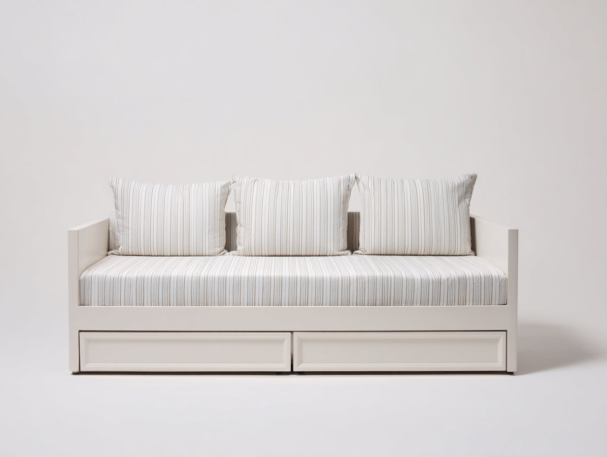 Schlafsofa Holz Creme 205x96x85 cm - Für Gästezimmer - Mit 2 Schubladen
