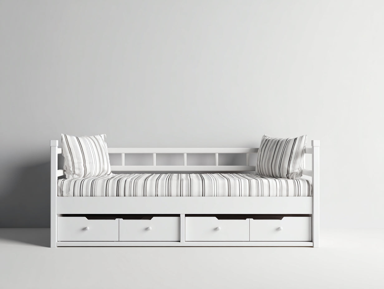 Schlafsofa Holz 210x96x82 cm - Weiß - mit 4 Schubladen und Rückenlehne
