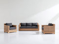 Gartensofa-Set aus Polyrattan mit Holzgestell 196x82x78 cm - Naturfarben-Dunkelgrau - 3-teilig