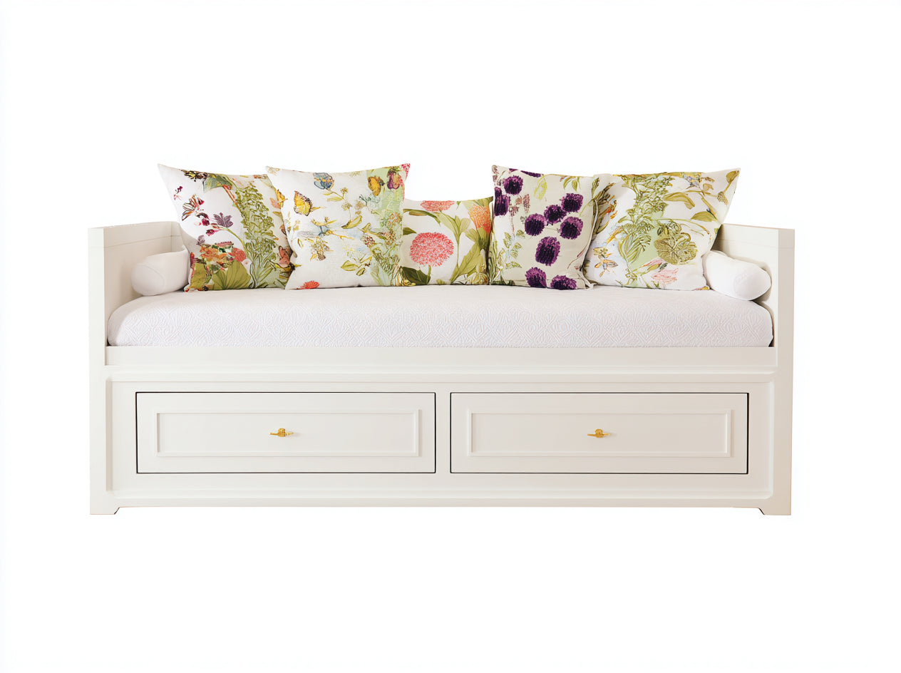 Schlafsofa Holzrahmen mit 2 Schubladen 208x92x84 cm Cremeweiß für Schlafzimmer Klassisches Design