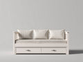 Schlafsofa Holz 200x90x84 cm - Weiß-Beige - mit Stauraum und Streifenoptik