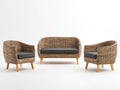 Gartensofa Set Rattanoptik 3 teilig 180x76x76 cm - Natur und Dunkelgrau - mit 2 Sesseln