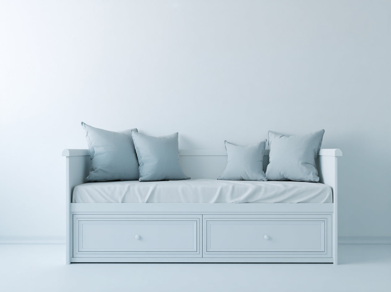 Schlafsofa Holz Hellblau 205x96x85 cm - Für Gästezimmer - Mit 2 Schubladen