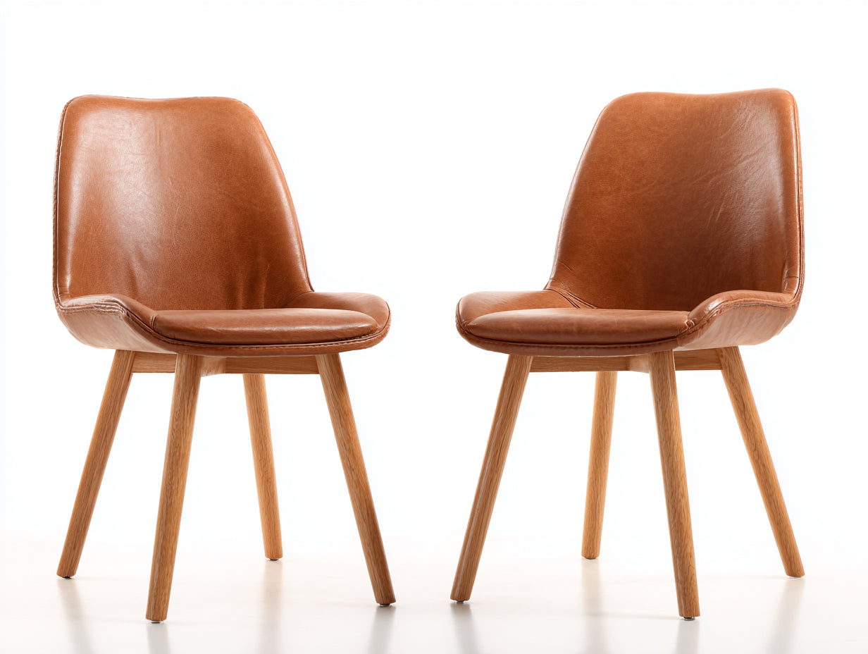 Esszimmerstühle Kunstleder Cognac Holz 52x58x82 cm - Für Esszimmer - Modernes 2er Set