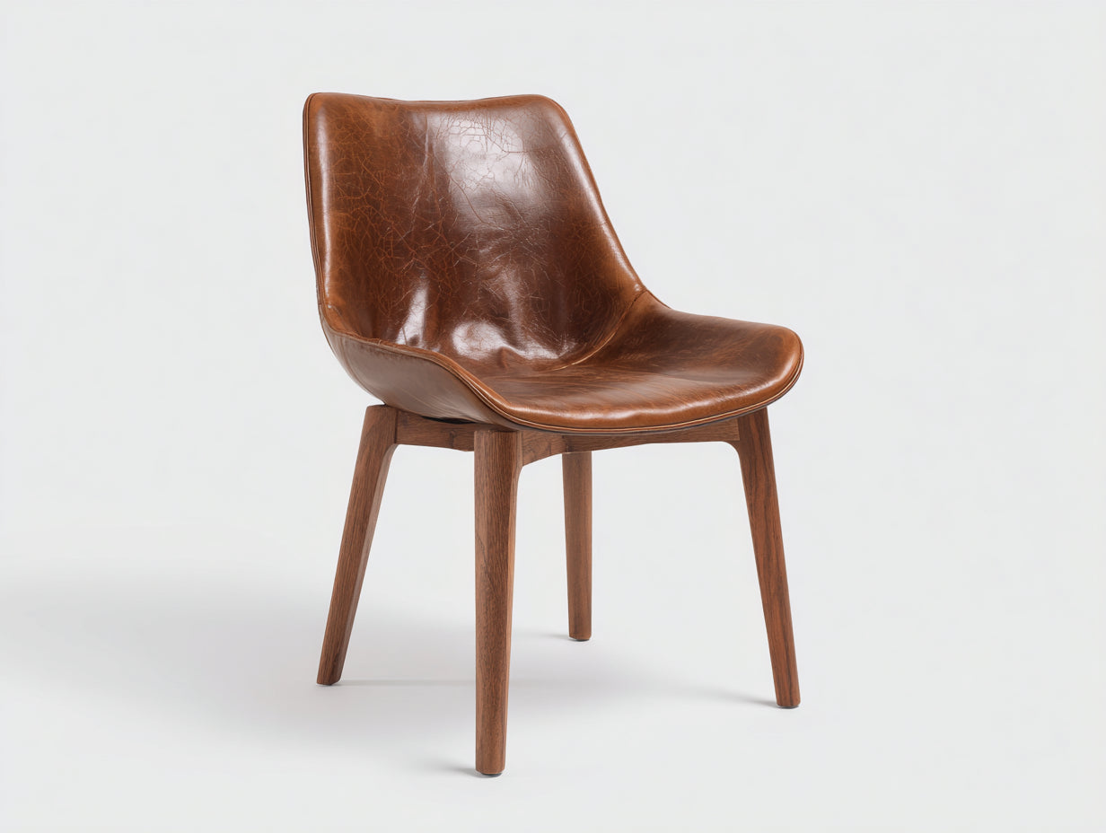 Esszimmerstühle Einzelstuhl Kunstleder Holzgestell 45x52x82 cm Braun Naturholz Vintage Design