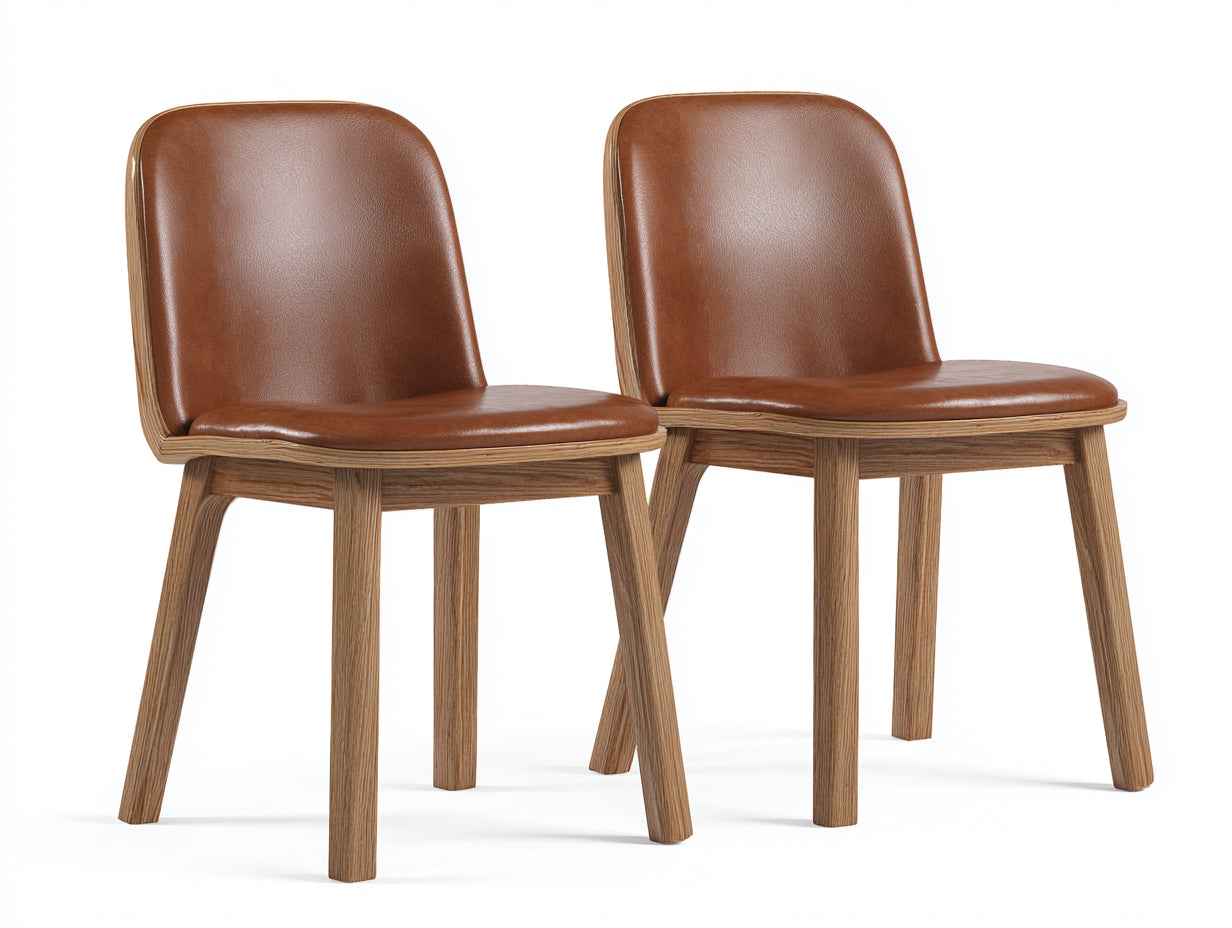 Esszimmerstühle 2er Set Kunstleder gepolstert Holzgestell 55x49x78 cm - Braun - moderner Retro Stil