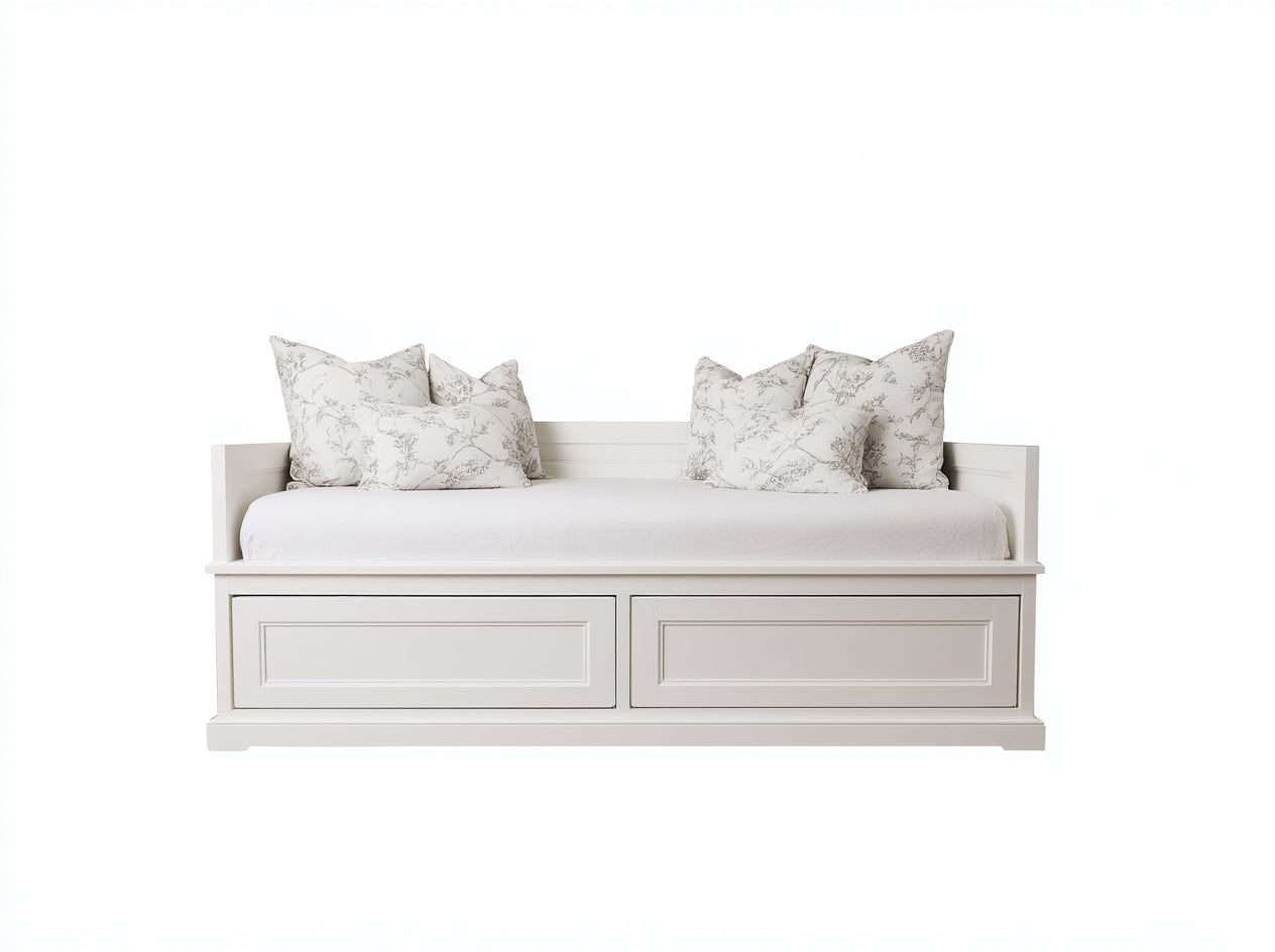 Schlafsofa Holz 210x95x82 cm - Weiß - mit Stauraum und Tagesbett Stil