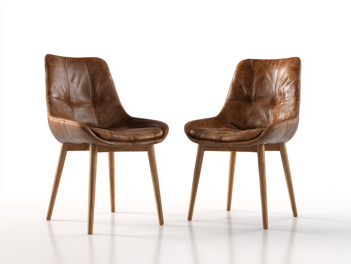 Esszimmerstühle 2er-Set Kunstleder 56x58x83 cm - Braun-Natur - moderner Essbereich